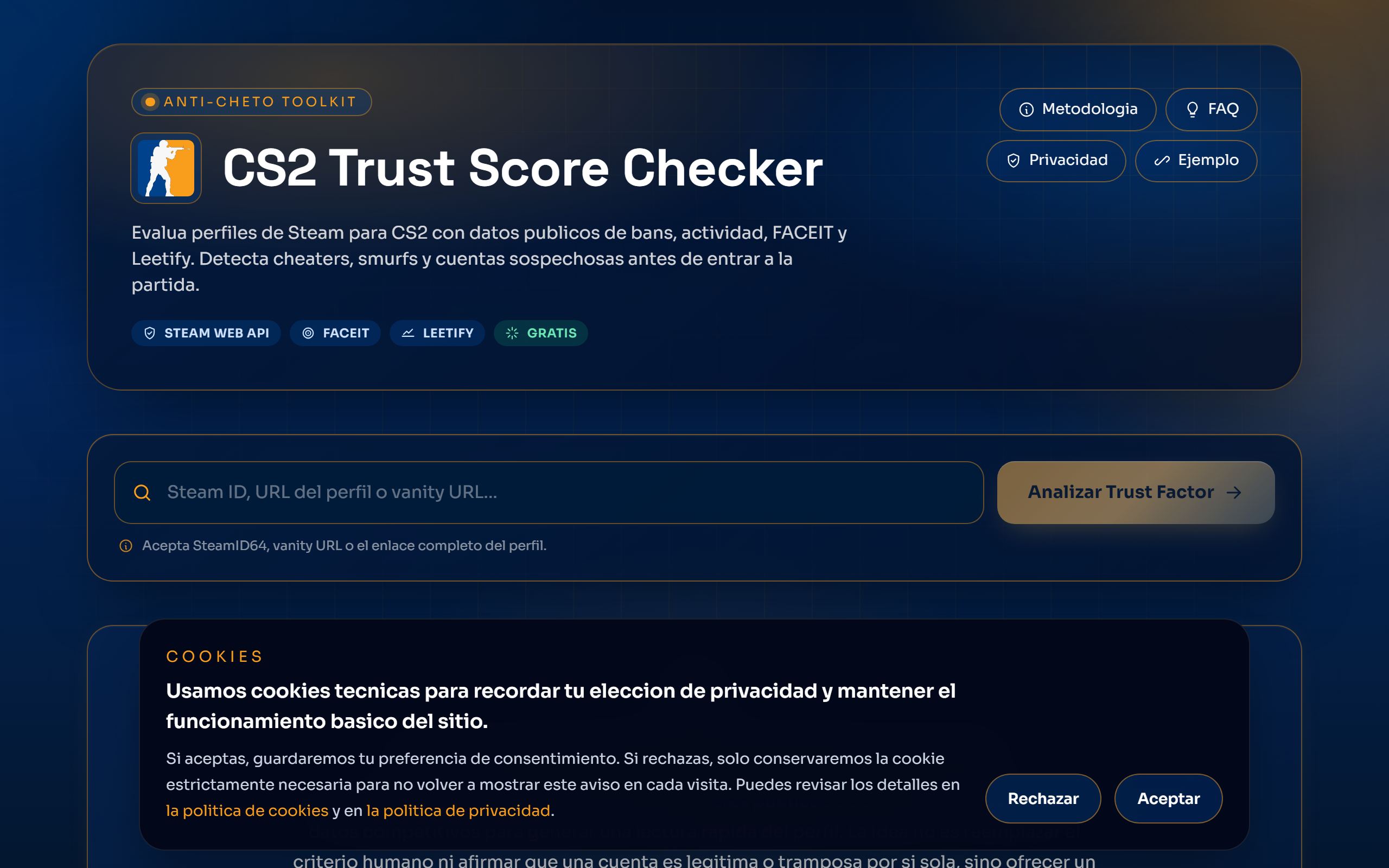 Vista previa de la web de CS2 TrustScore
