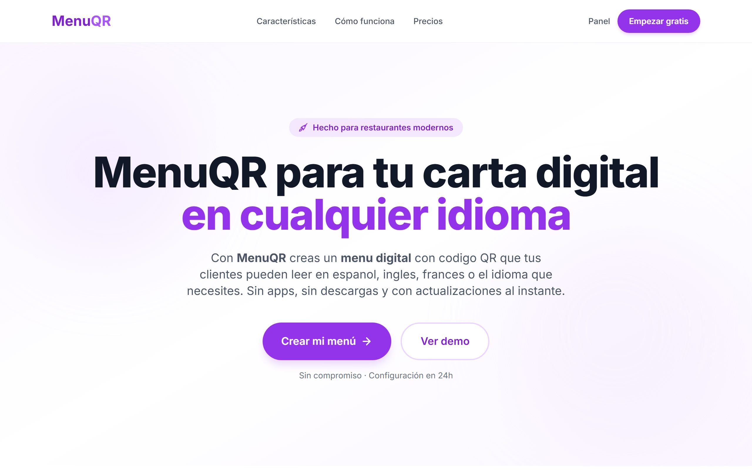 Vista previa de la web de Menu QR