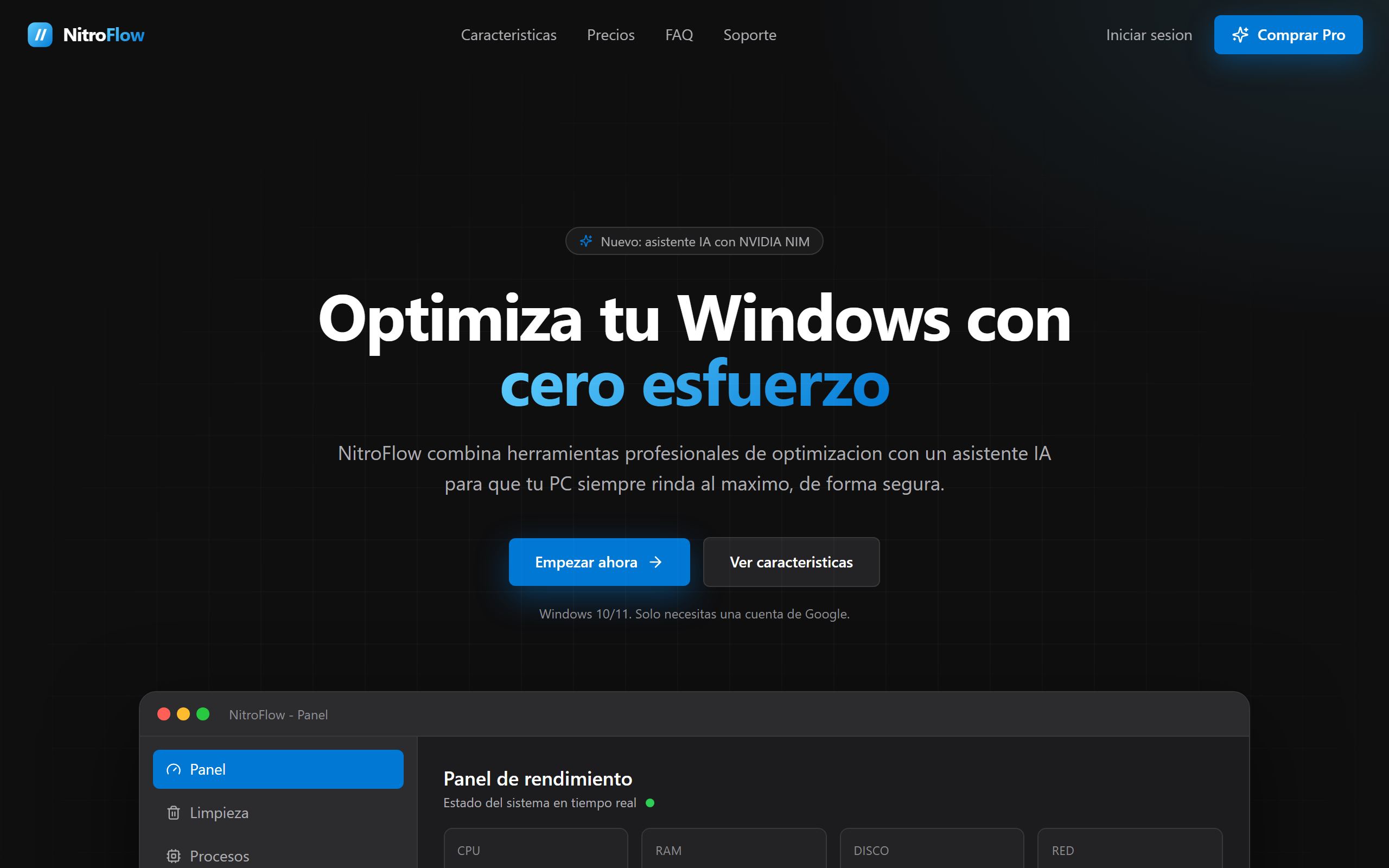 Vista previa de la web de Nitroflow