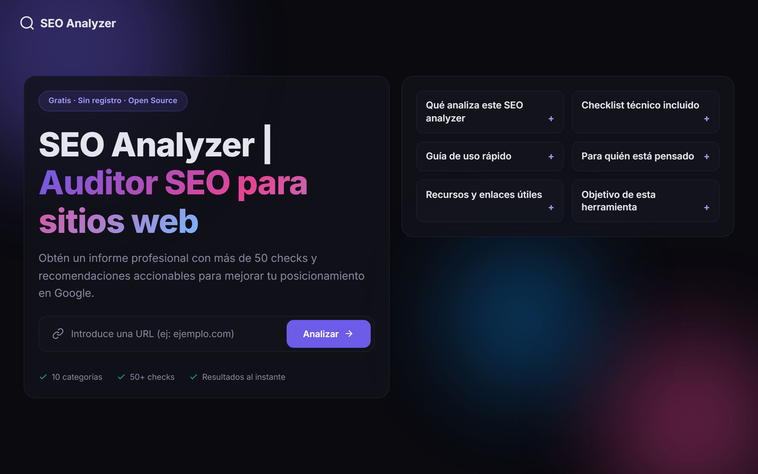 Vista previa de la web de SEO Analyzer