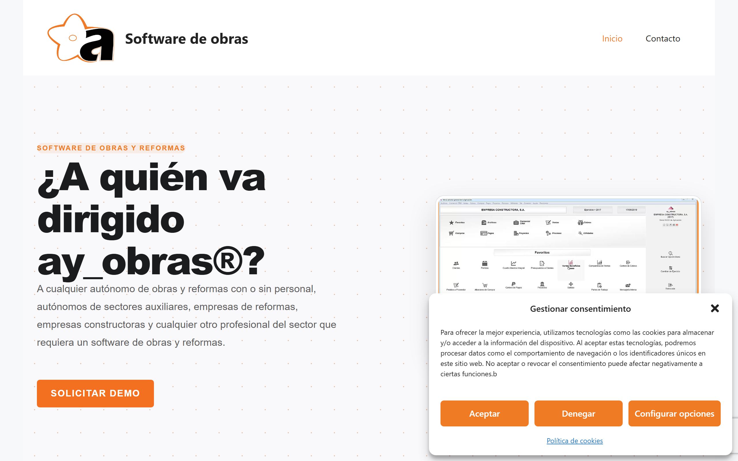 Vista previa de la web de Software de Obras