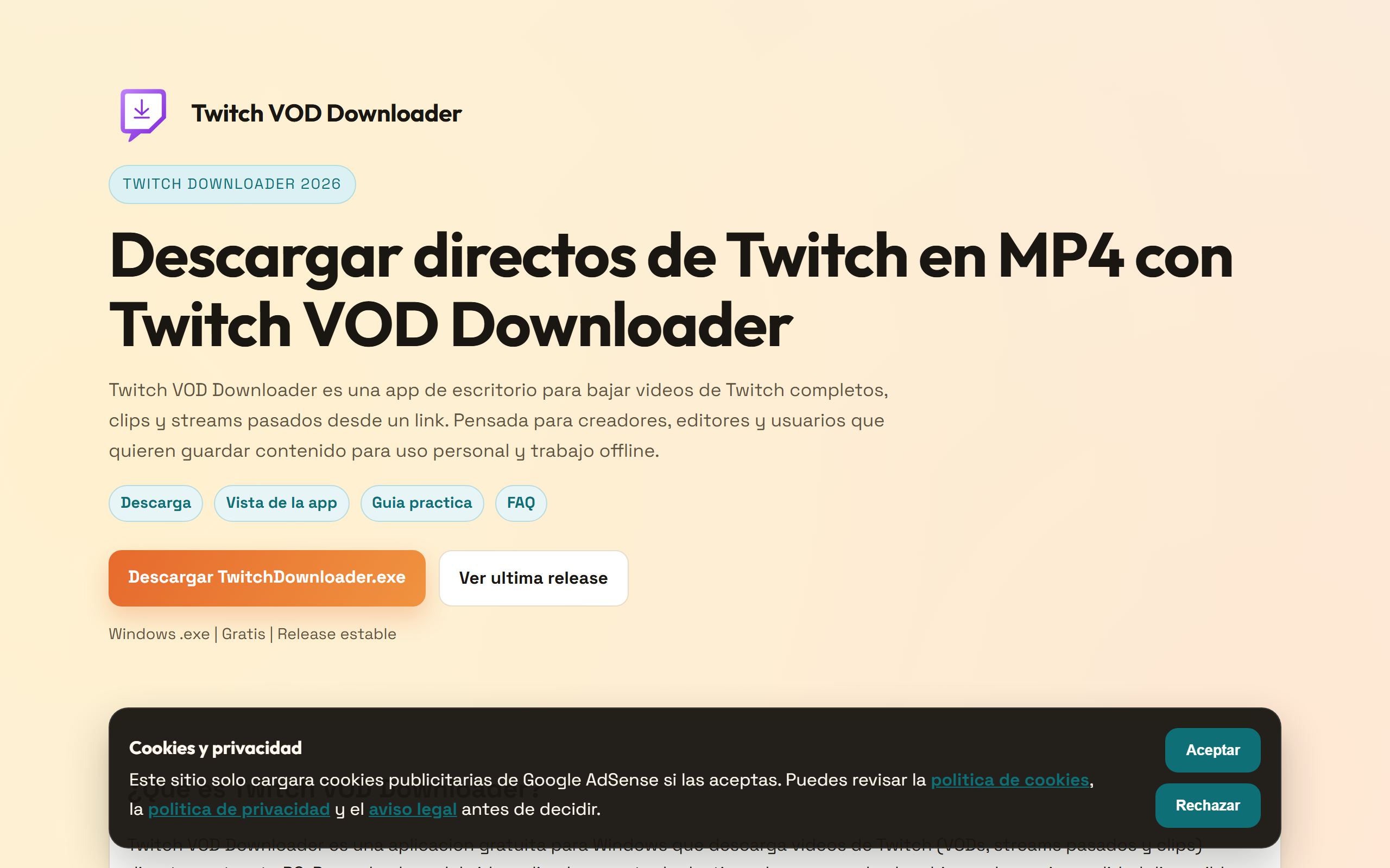 Vista previa de la web de Twitch Downloader