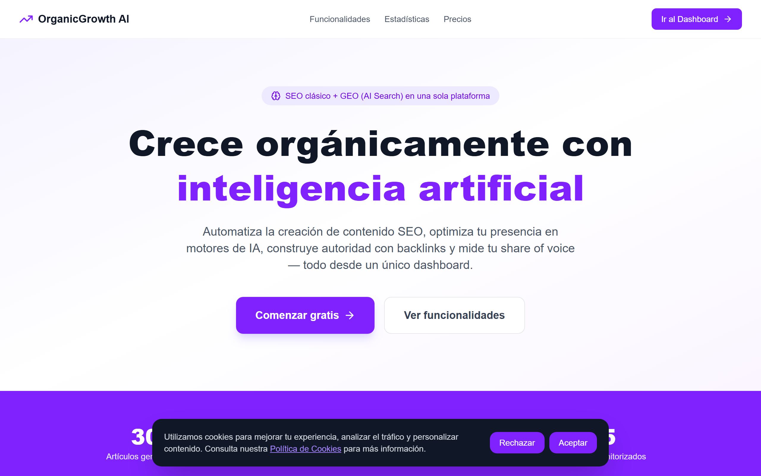 Vista previa de la web de Organic Growth